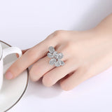 Cubic Zirconia Flower Open Rings In Gold Plated