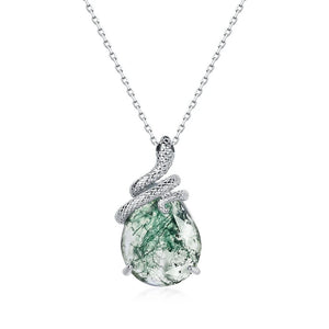 Moss Agate  Pendant Necklace In Sterling Silver