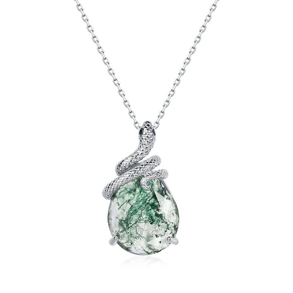 Moss Agate  Pendant Necklace In Sterling Silver