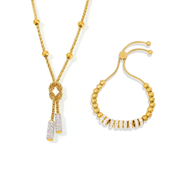 Long Pendant Necklace&Bracelet  In Gold Plated