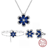 Blue Sapphire Necklace Bracelet & Earrings Set