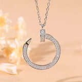 Moissanite Open Circle Pendant Necklace In  Sterling Silver