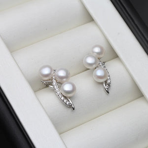 Freshwater Multi Pearl Earrings In Sterling Silver