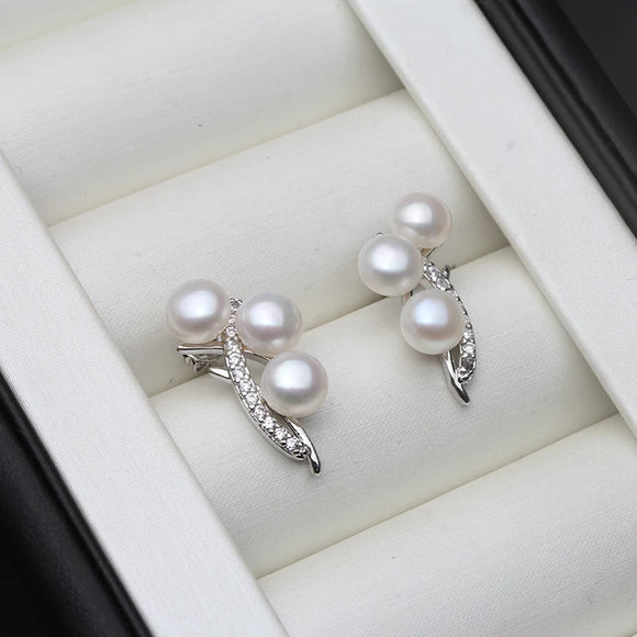Freshwater Multi Pearl Earrings In Sterling Silver