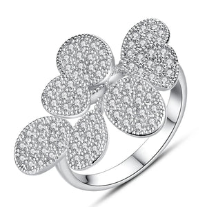 Cubic Zirconia Flower Open Rings In Gold Plated