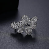 Cubic Zirconia Flower Open Rings In Gold Plated