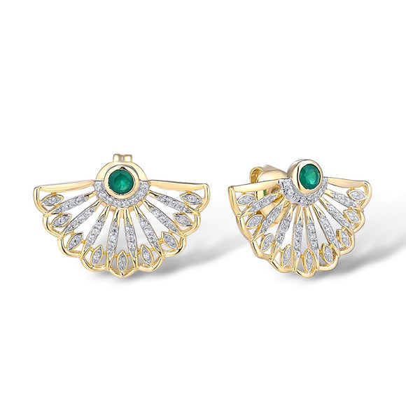 Sparkling Emerald Diamond  Stud Earrings  In 14K Yellow Gold