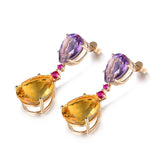14K Yellow Gold Amethyst And Citrine Drop Earrings