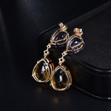 14K Yellow Gold Amethyst And Citrine Drop Earrings