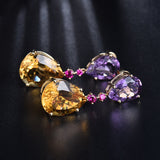 14K Yellow Gold Amethyst And Citrine Drop Earrings