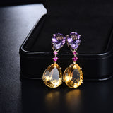 14K Yellow Gold Amethyst And Citrine Drop Earrings