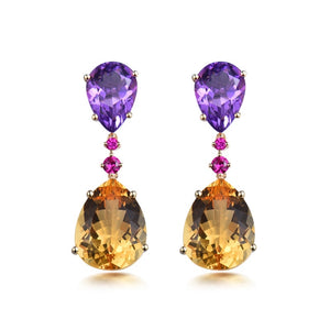 14K Yellow Gold Amethyst And Citrine Drop Earrings
