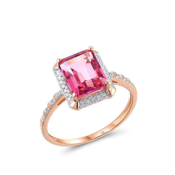 Sparkling  Pink Topaz Ring In 14K  Rose Gold
