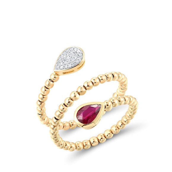 Sparkling Ruby And  Diamond Ring In 14K Gold